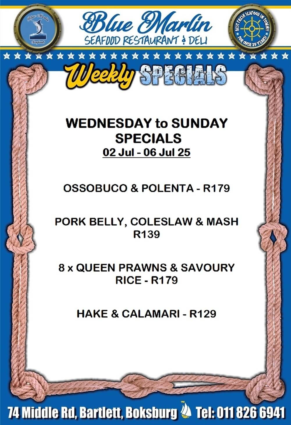 Blue Marlin Seafood Restaurant Boksburg Special Offers
